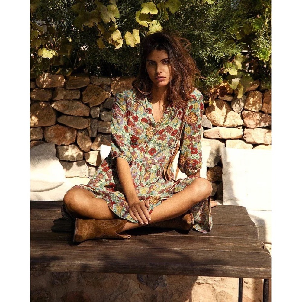 ba&sh french garden girl Poldie Floral‎ Mini Dress Honey Metallic 2 feminine